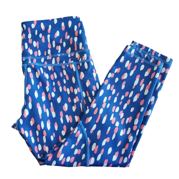 ZYIA Blue and Pink Polka Dot Crop Athletic Leggings in Size 6-8 - Picture 2 of 10